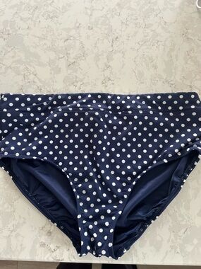 NWOT Lands' End Navy Blue and White Polka Dot Bikini Bottoms Size-18